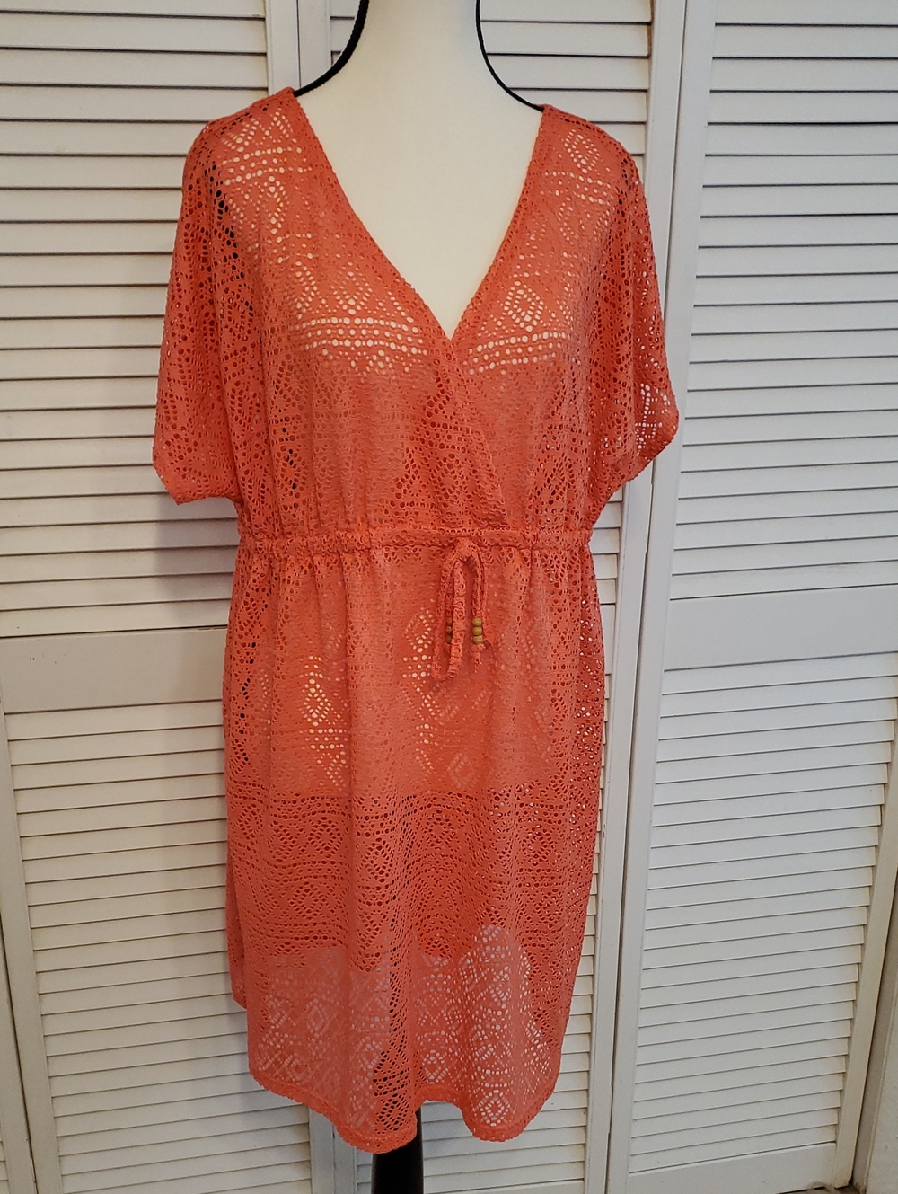 New Directions Coral Boho Beach Pool Cover-Up Dress, Size Large